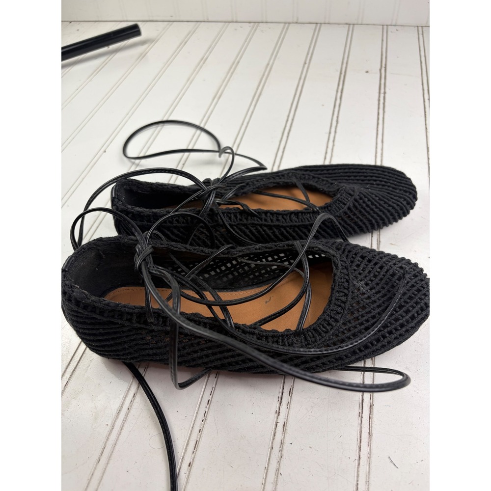 Vintage Y2K Black Woven Crochet Lace Up Ballet Flats Women's Size 7 - Picture 6 of 9